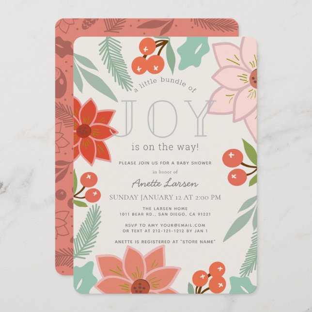 Liten bunt av Joy Festive Blommigt Baby Shower Inbjudningar (Fram/baksida)