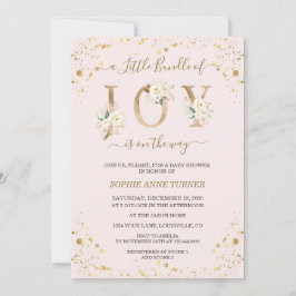 Liten bunt av Joy White Guld Blommigt Baby Shower Inbjudningar