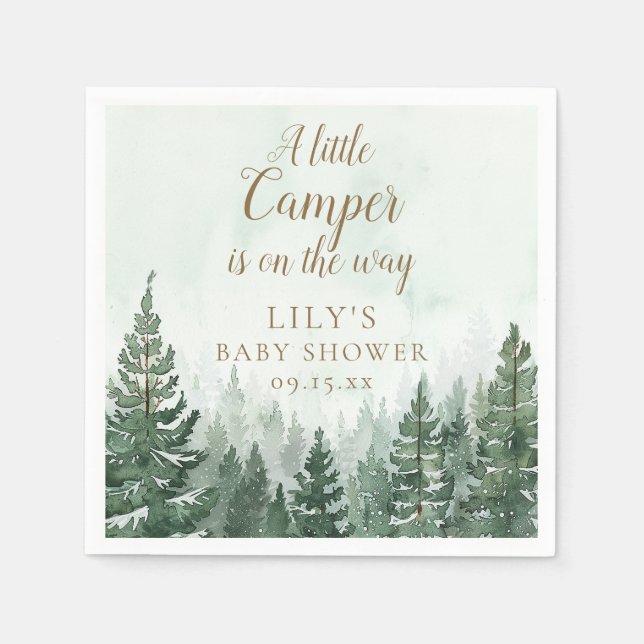 Liten Camper Rustik Tall Skog Baby Shower Pappersservett (Framsidan)