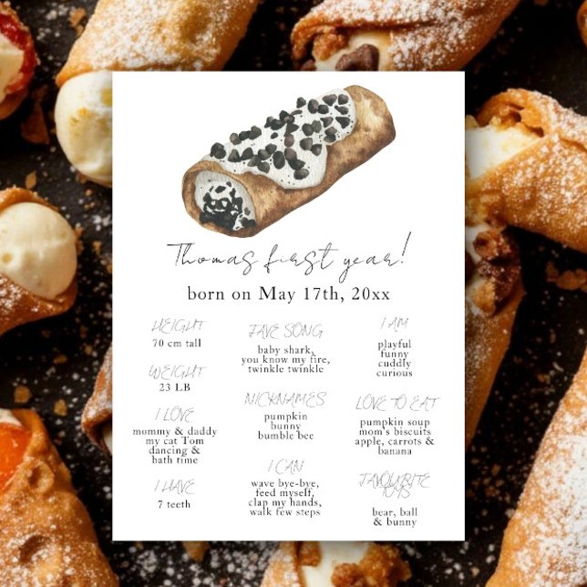 Liten Cannoli Första Födelsedagsmilstolpe Födelsed Poster (Skapare uppladdad)