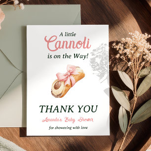 Liten Cannoli Rosa Bow Girl Italiensk Baby Shower Tack Kort