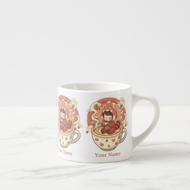 Liten Chibi Röd Panda Mjölk Mugg för Barn Espressomugg (Höger)
