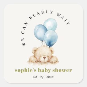 Liten Chic Blue Barly Wait Balloon Baby Shower Fyrkantigt Klistermärke