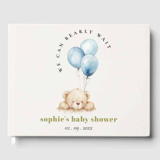 Liten Chic Blue Barly Wait Balloon Baby Shower Gästböcker (Framsida)