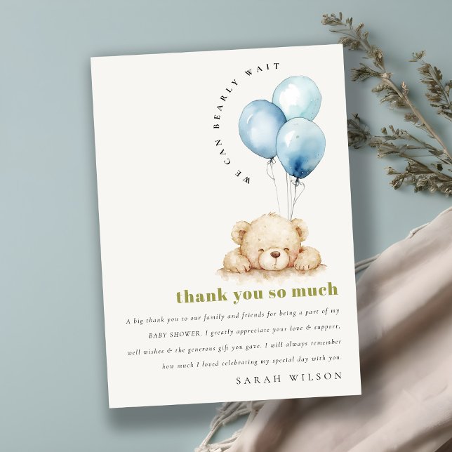 Liten Chic Blue Barly Wait Balloon Baby Shower Tack Kort (Skapare uppladdad)