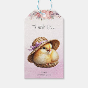 Liten Chick Rosa Ribbon Gift Märkre Presentetikett