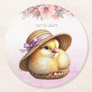 Liten Chick Rosa Ribbon Papper Underlägg Rund