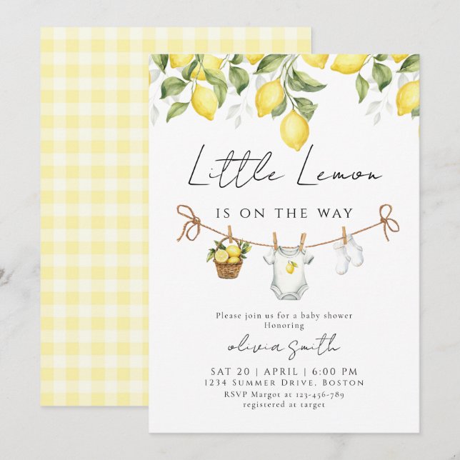 Liten Citron Baby Shower Inbjudan (Fram/baksida)