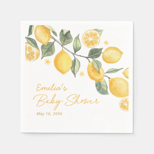 Liten Citron Citrus Baby Shower Anpassad Pappersservett (Framsidan)