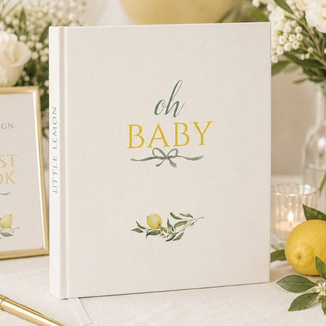 Liten Citron Salvia Bow Åh Baby Babyfirande  Gästböcker (Little Lemon Sage Bow Oh Baby Baby Shower Guest Book)