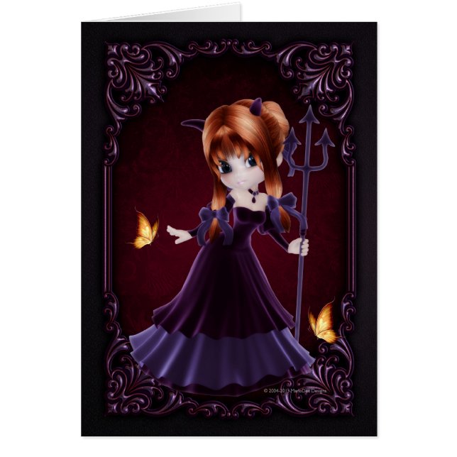Liten Cookie Devil Girl Design 5 Fantasykort Hälsningskort (Framsidan)