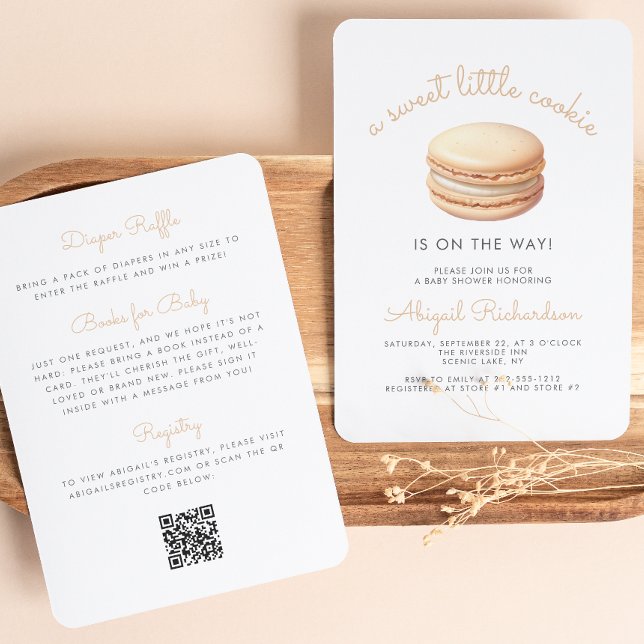 Liten Cookie Macaron QR-kod Neutral Bebis-fest Inbjudningar (Skapare uppladdad)