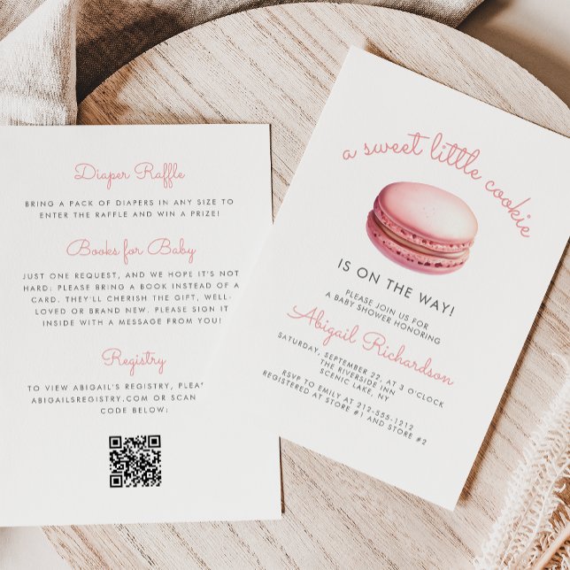 Liten Cookie Macaron QR-kod Rosa Bebisbyte Inbjudningar (Skapare uppladdad)