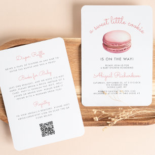 Liten Cookie Macaron QR-kod Rosa Bebisdopp Inbjudningar