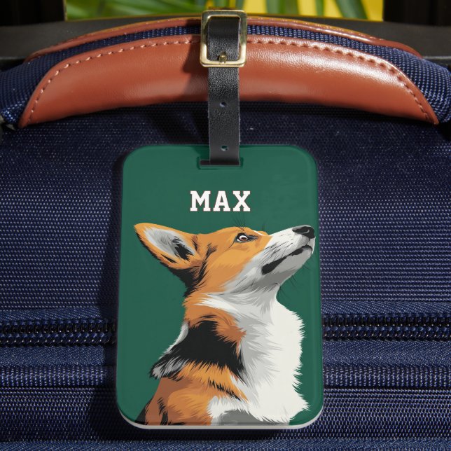 Liten Corgi på Grön Bakgrund Bagagebricka (Framsida Insitu 2)