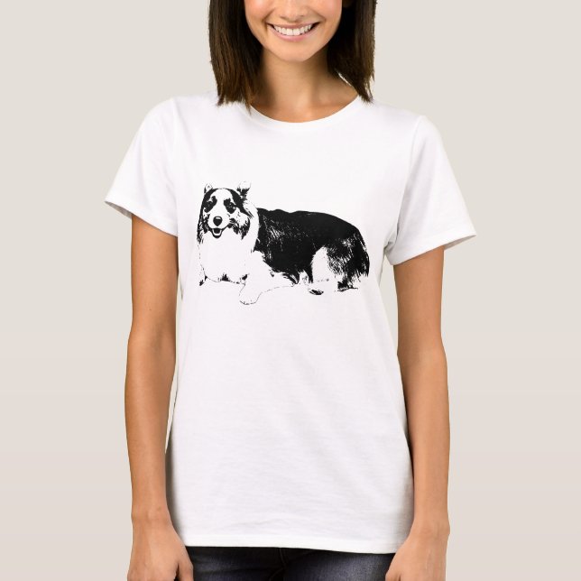 Liten Corgi Tyst Leende T Shirt (Framsida)