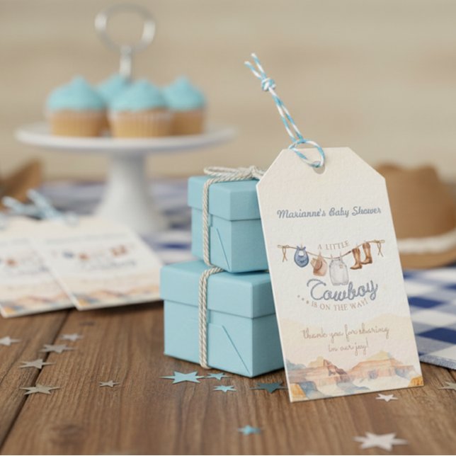 Liten Cowboy Baby Babyshower Presentkort Presentetikett (Skapare uppladdad)