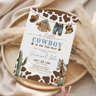 Liten Cowboy Baby Shower Babykläder Vattenfärg Inbjudningar