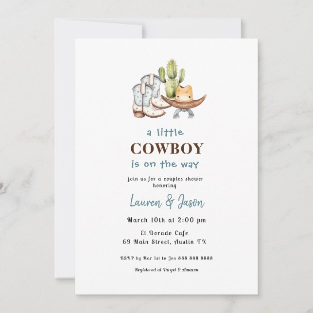 Liten Cowboy Baby Shower Inbjudan (Framsida)