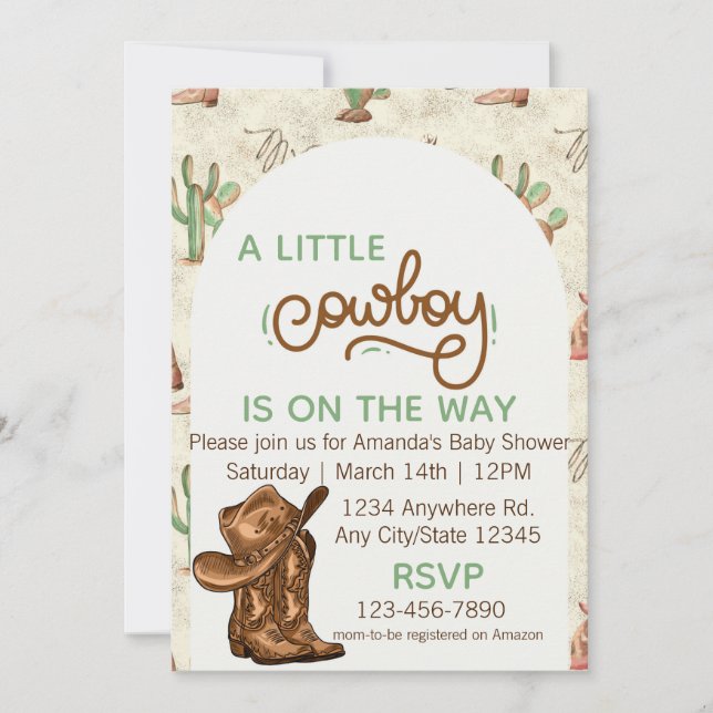 Liten Cowboy Baby Shower Inbjudan (Framsida)