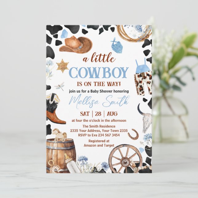 Liten Cowboy Baby Shower Inbjudningar (Stående Fram)