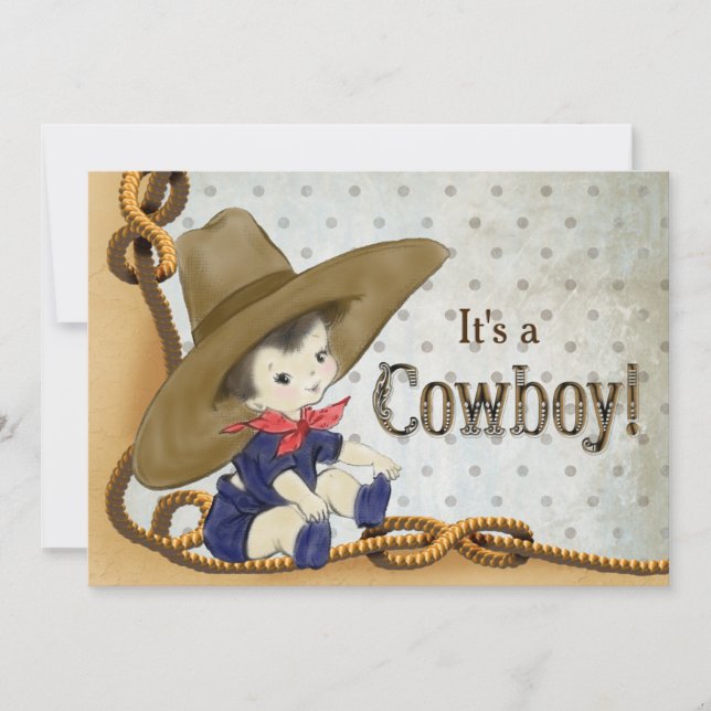 Liten Cowboy Baby Shower Inbjudningar (Framsida)