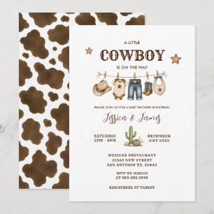 Liten Cowboy Baby Shower Klädstreck Inbjudningar