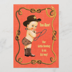 Liten cowboy Babyskons Brunette Inbjudningar