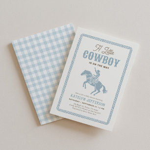 Liten Cowboy Blå Rutig Bebis Baby Shower Inbjudningar