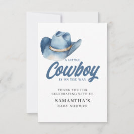 Liten Cowboy Blue Western Pojke Baby Shower  Tack Kort