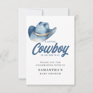 Liten Cowboy Blue Western Pojke Baby Shower Tack Kort