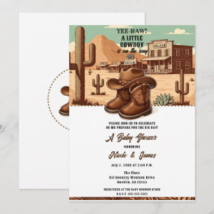 Liten cowboy country westernstövlar + hatt baby sh inbjudningar