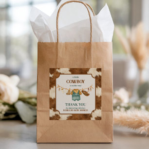 Liten Cowboy Cow Western Klädstreck Baby Shower Fyrkantigt Klistermärke