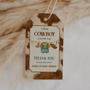 Liten Cowboy Cow Western Klädstreck Baby Shower Presentetikett