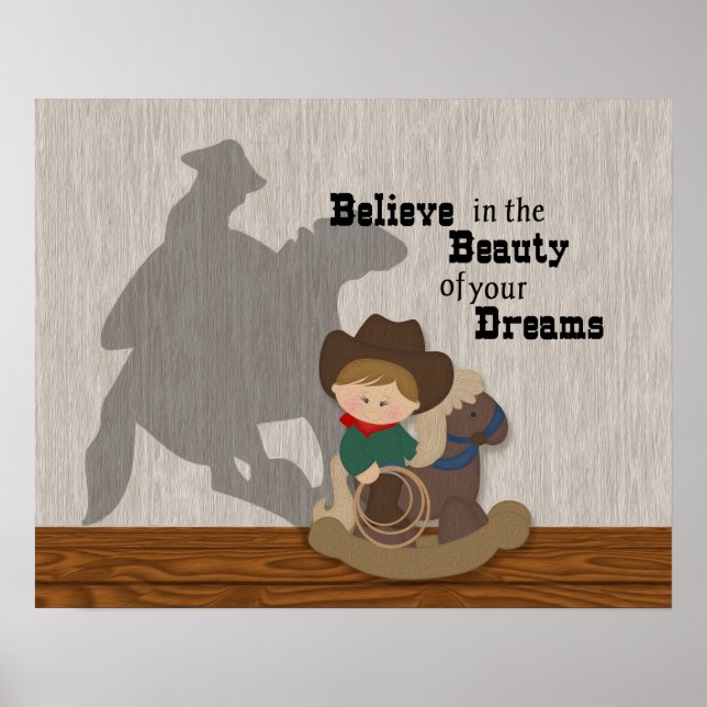 Liten Cowboy Drömmar Wordart Poster (Framsidan)