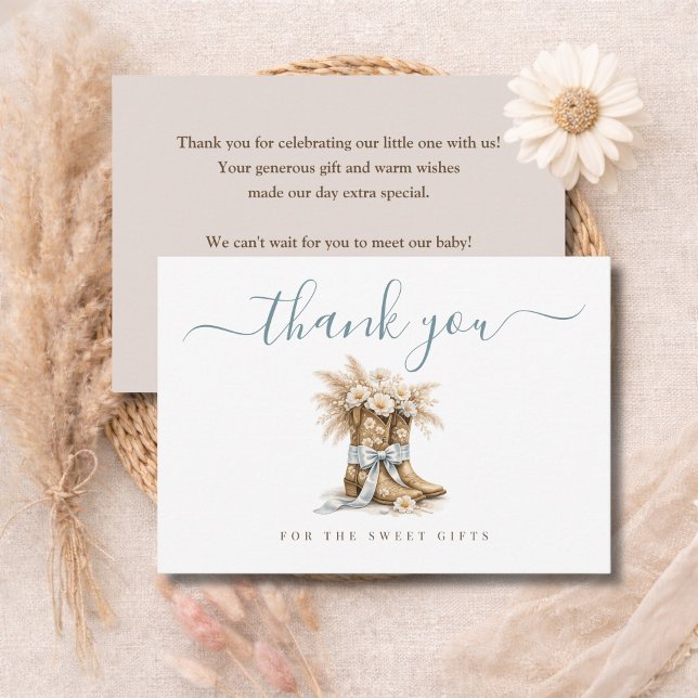 Liten Cowboy Elegant Blå Slöja Pojke Babyfest Tack Kort (Skapare uppladdad)