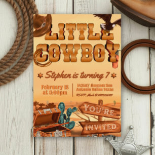Liten Cowboy Födelsedag Inbjudningar