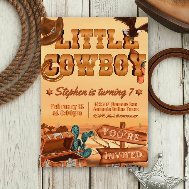 Liten Cowboy Födelsedag Inbjudningar (Little Cowboy -  Boy Birthday Invitation)
