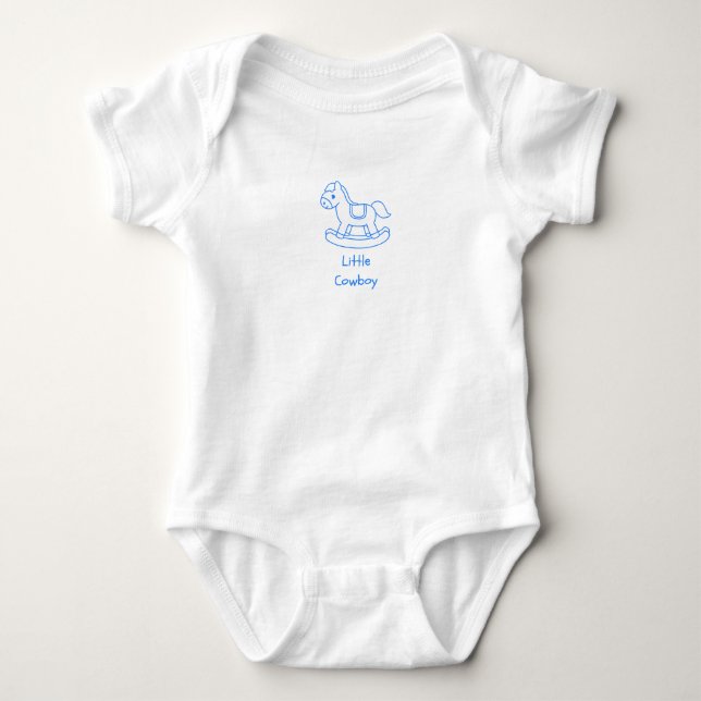"Liten Cowboy"-fras med gunghäst i blått T Shirt (Framsida)