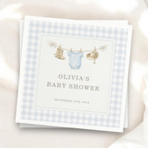 Liten Cowboy Gingham Blå Pojke Baby Shower Fest