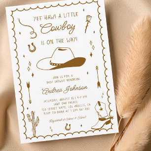 Liten Cowboy Handritad Västern Babyfirande Inbjudningar
