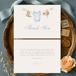 Liten Cowboy Klädstreck Baby Shower Tack Kort