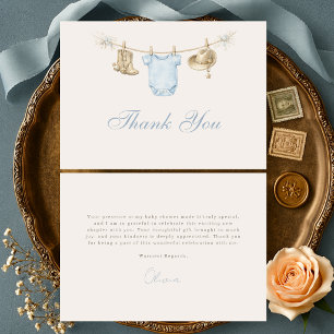 Liten Cowboy Klädstreck Baby Shower Tack Kort