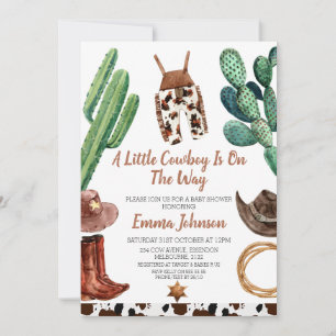 Liten Cowboy Ko Print Baby Shower Inbjudan