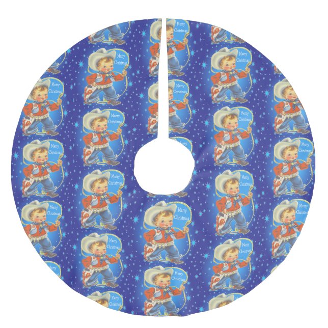 Liten Cowboy Med Rep Julhälsning Julgransmatta Borstad Polyester (Framsidan)