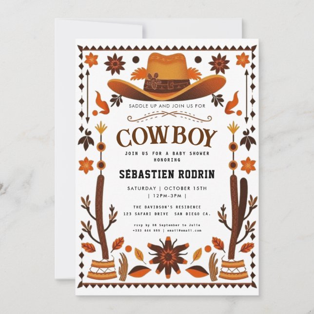Liten Cowboy Modern Baby Shower Inbjudan (Framsida)