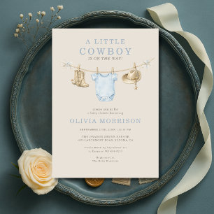 Liten cowboy på väg Klädstreck Baby Shower Inbjudningar