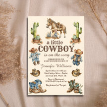 liten cowboy på väg western baby shower 