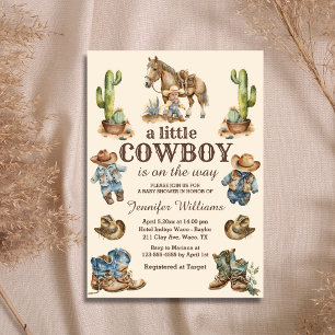 liten cowboy på väg western baby shower inbjudningar