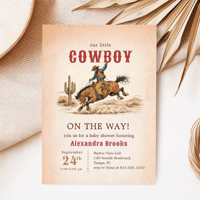 Liten Cowboy På Vägen Baby Shower Inbjudningar (Skapare uppladdad)